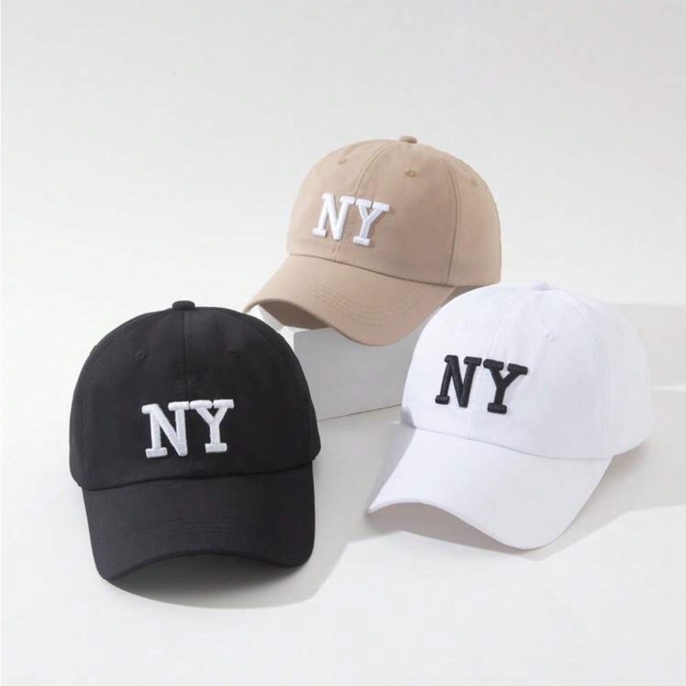 Set of 3 NY  Women's Baseball Cap - Black, White, Tan. New never used!